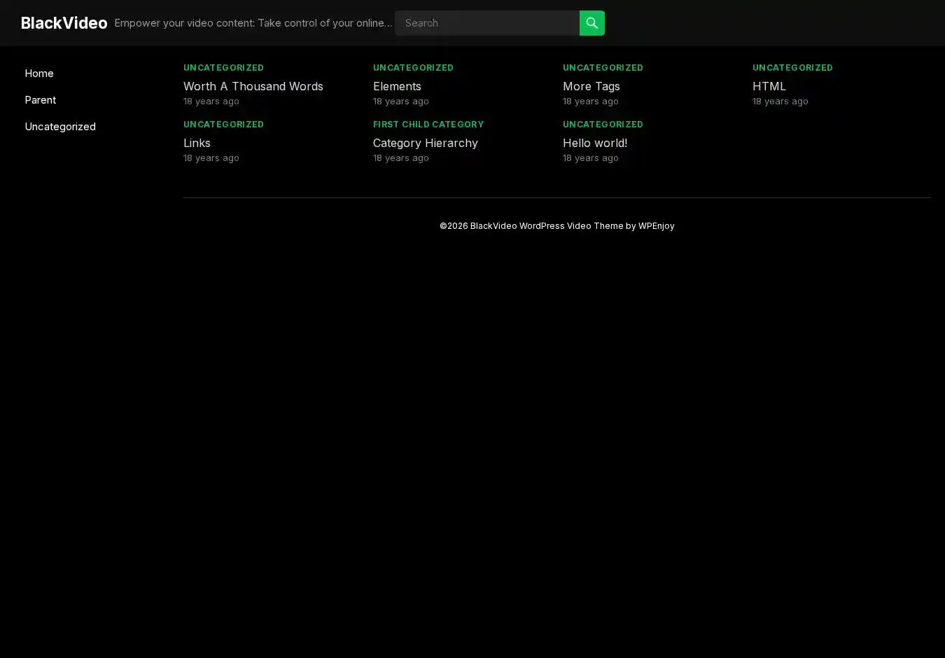 BlackVideo home page on desktop