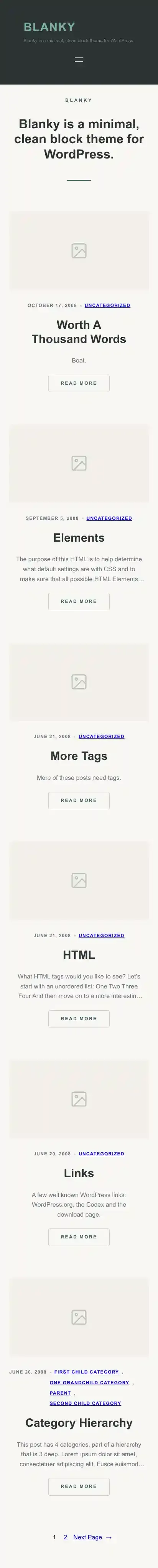 Blanky home page on mobile