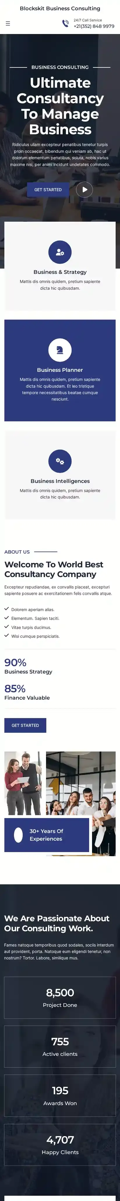 Blockskit Business Consulting home page on mobile