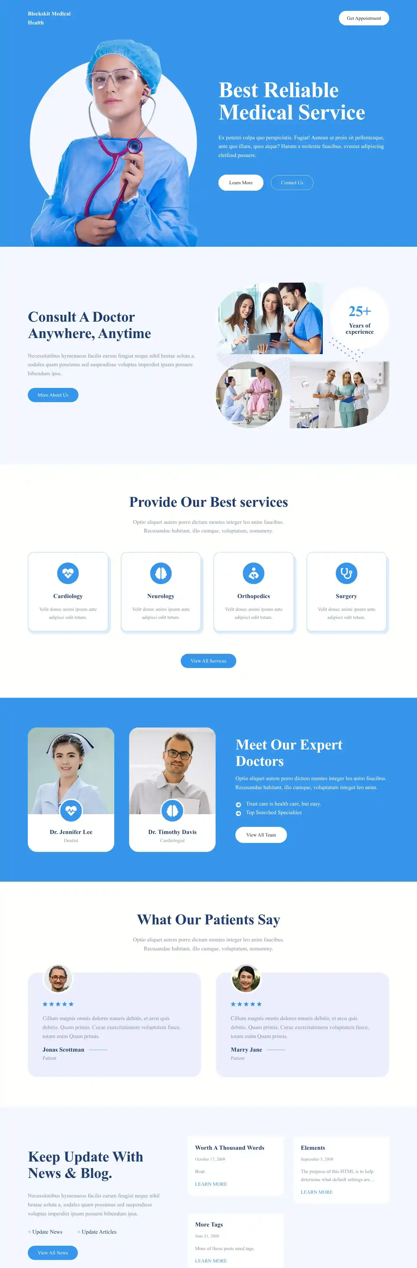 Blockskit Medical Health home page on desktop
