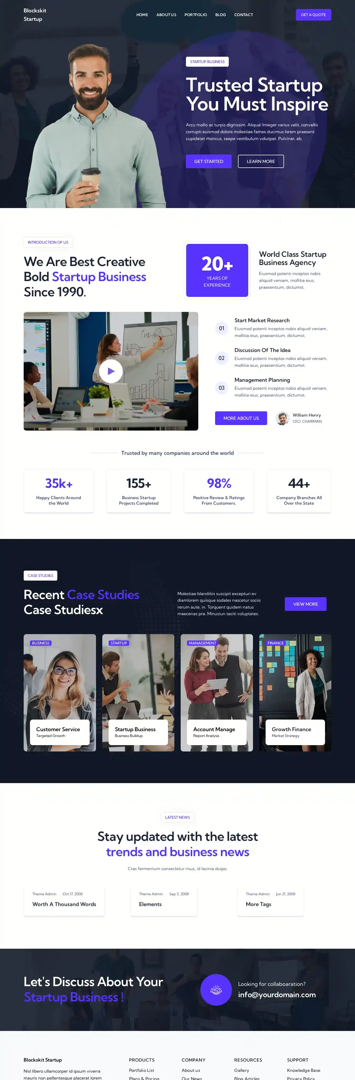 Blockskit Startup home page on desktop