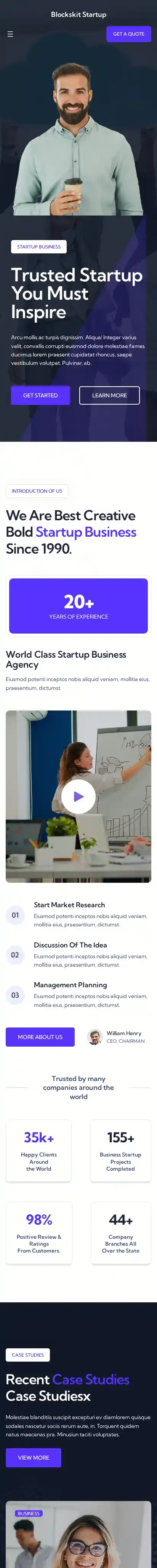 Blockskit Startup home page on mobile