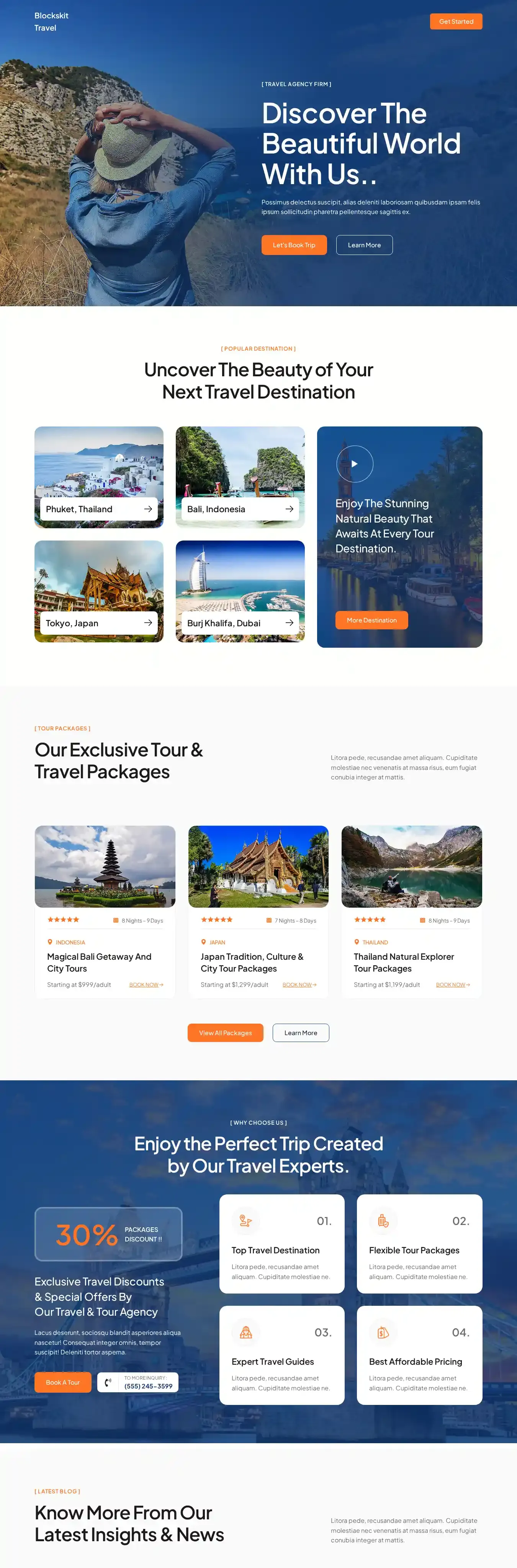 Blockskit Travel home page on desktop