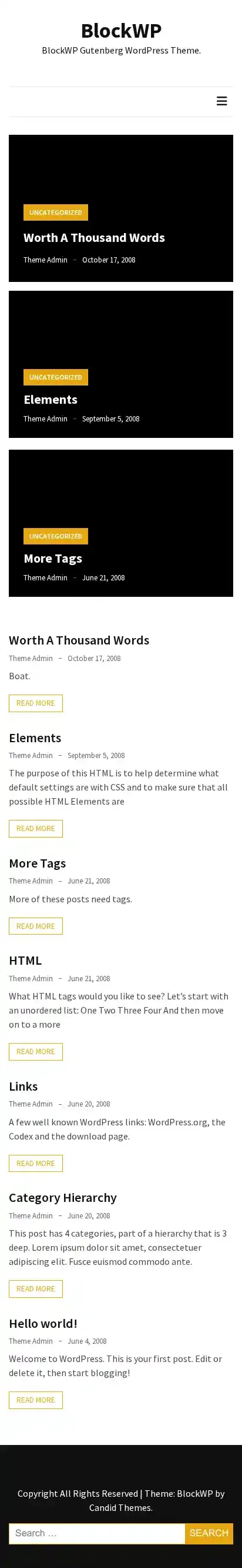 BlockWP home page on mobile