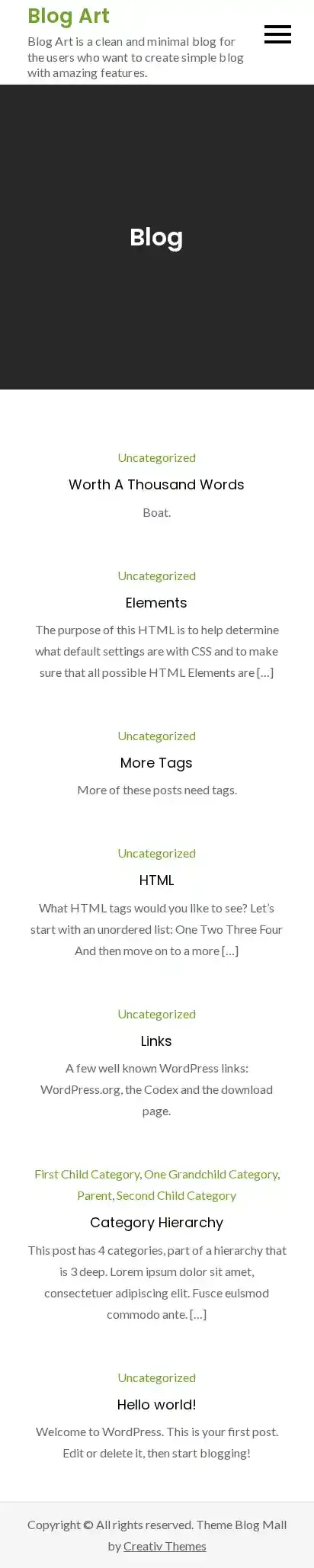 Blog Art home page on mobile