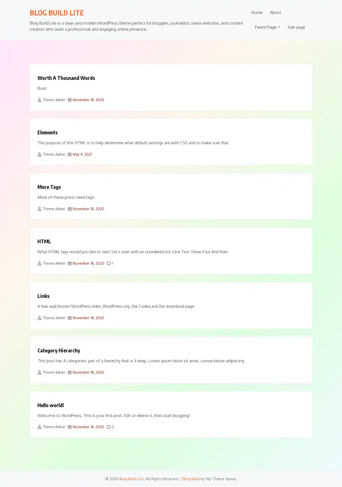 Blog Build Lite home page on desktop