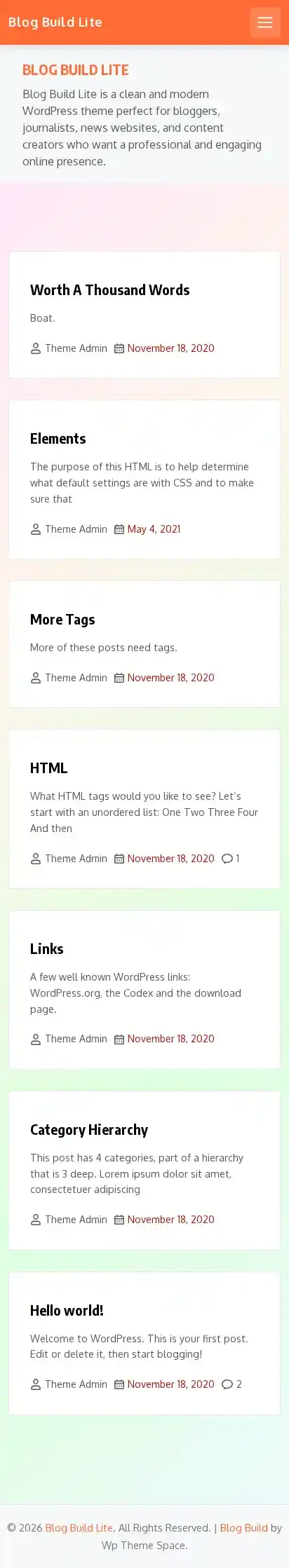 Blog Build Lite home page on mobile