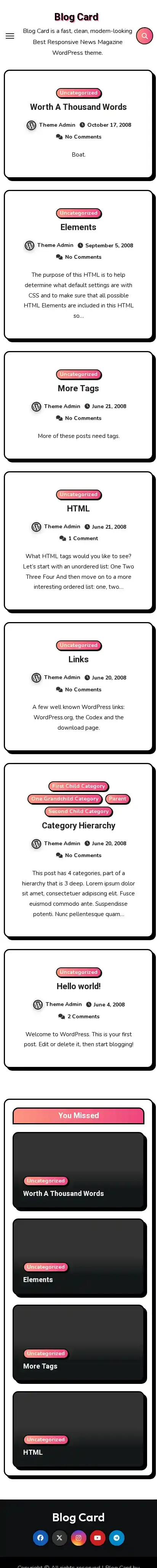 Blog Card home page on mobile