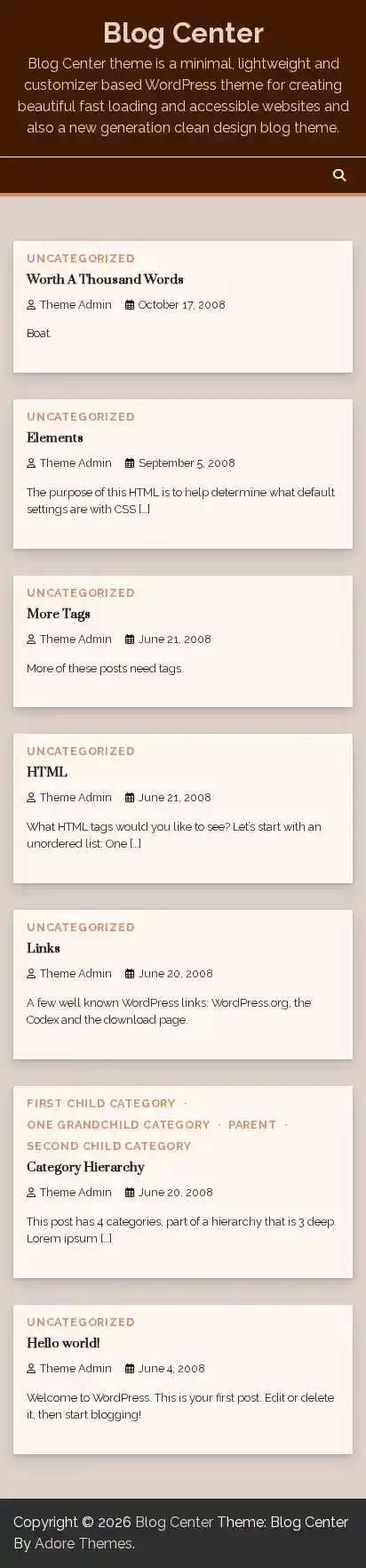 Blog Center home page on mobile