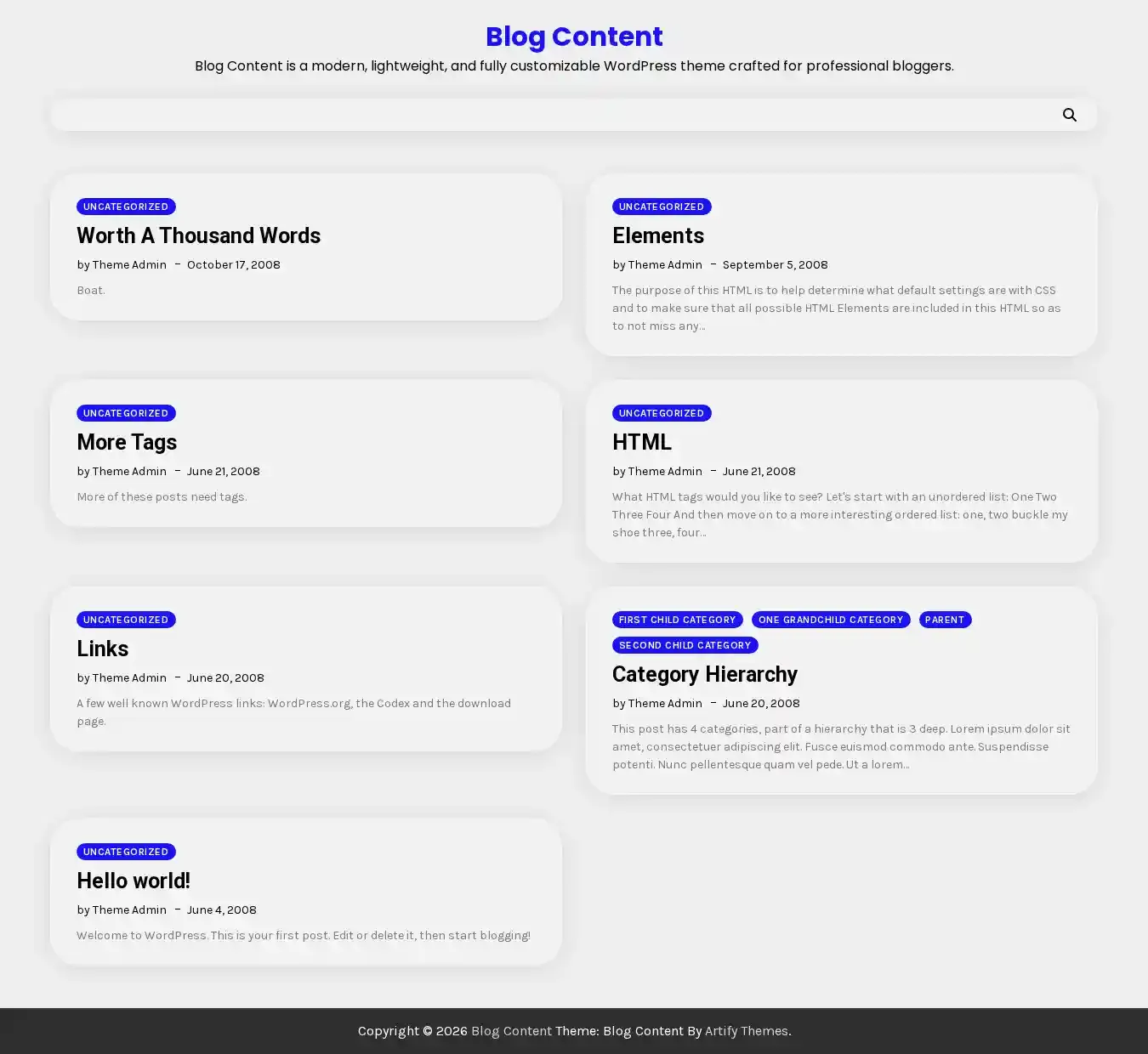 Blog Content home page on desktop