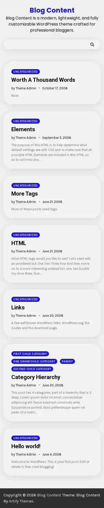 Blog Content home page on mobile