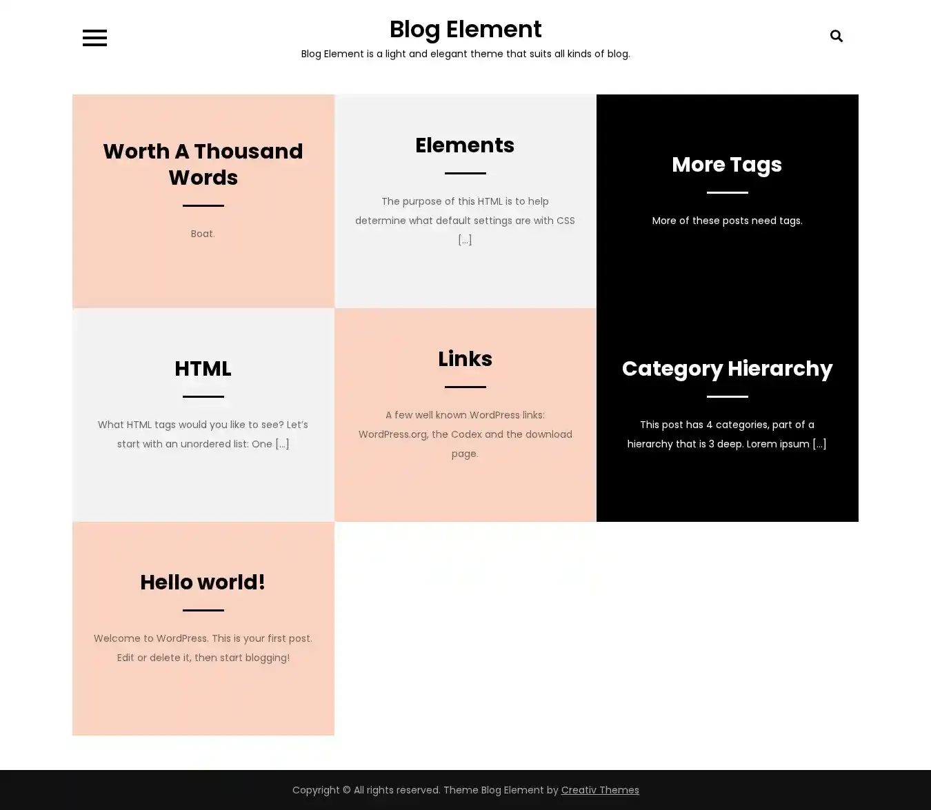 Blog Element home page on desktop