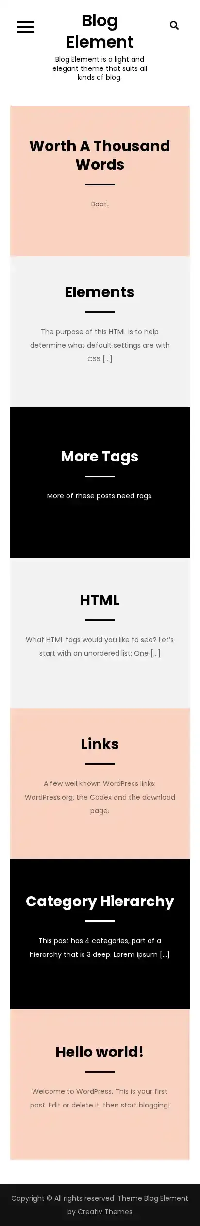 Blog Element home page on mobile