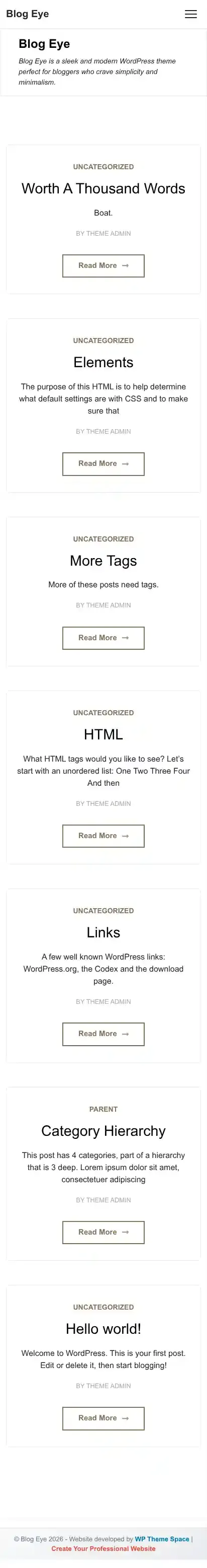 Blog Eye home page on mobile