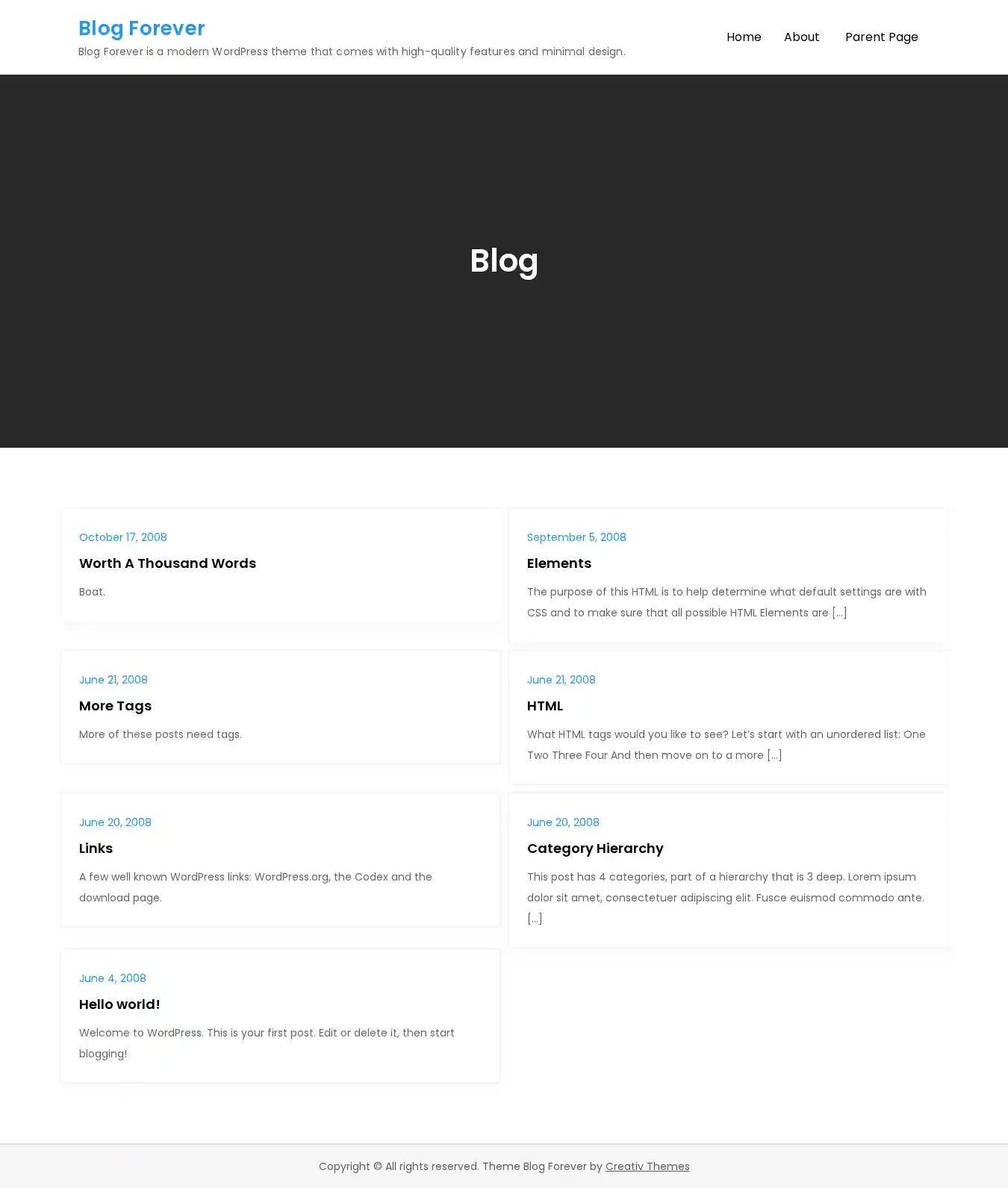 Blog Forever home page on desktop