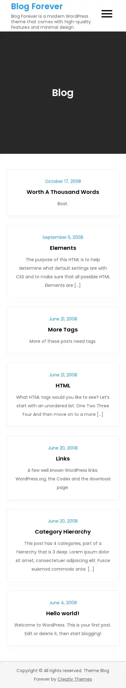Blog Forever home page on mobile