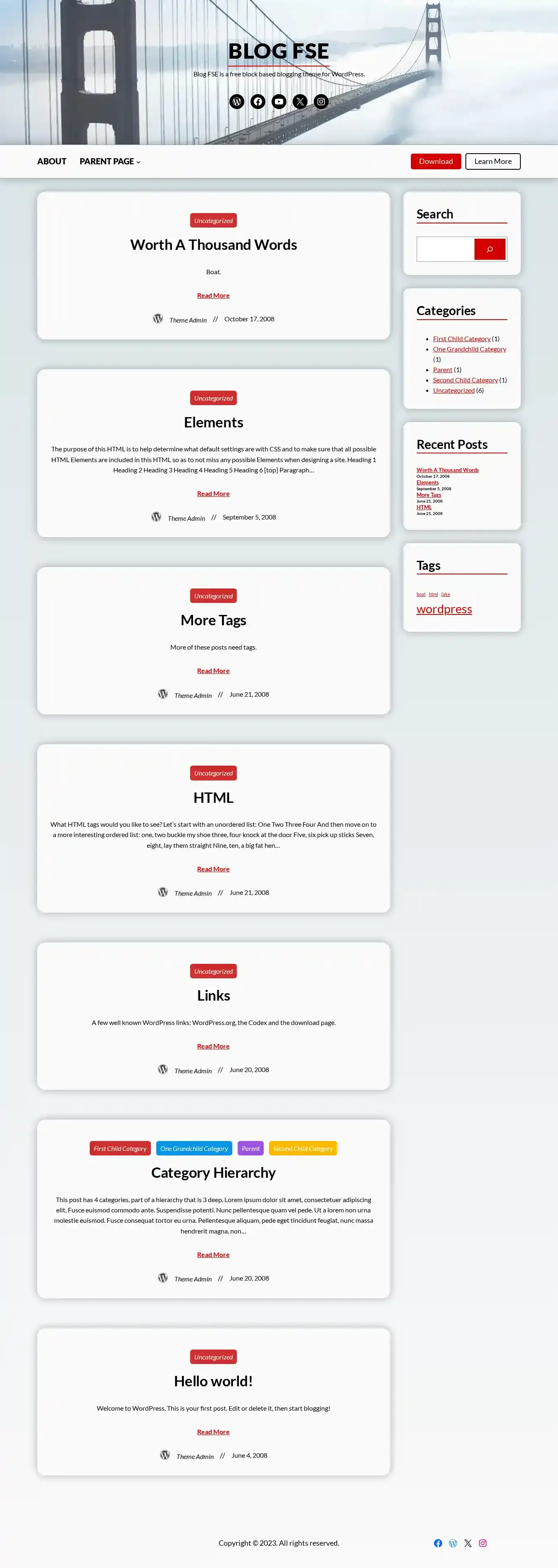 Blog FSE home page on desktop