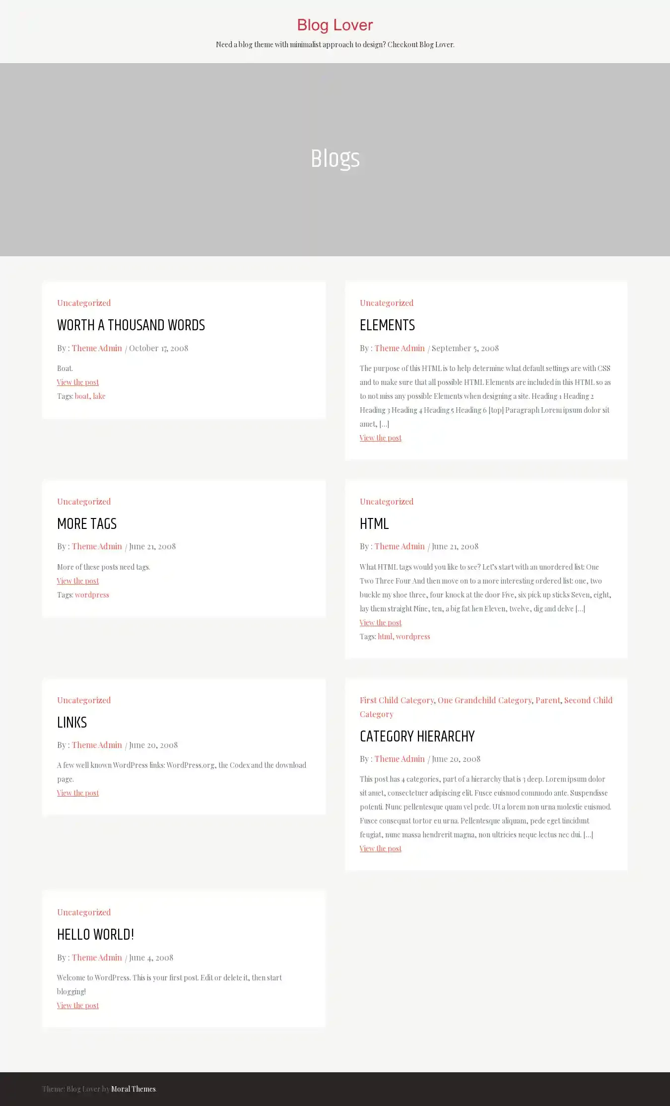 Blog Lover home page on desktop
