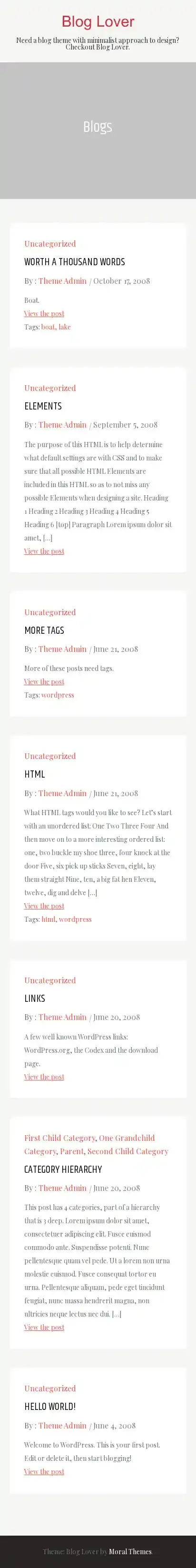 Blog Lover home page on mobile