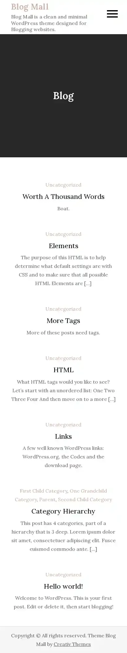 Blog Mall home page on mobile