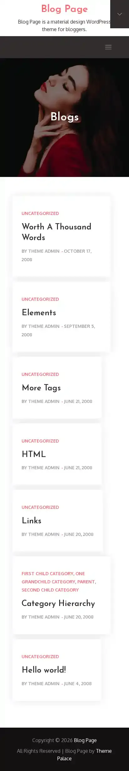 Blog Page home page on mobile