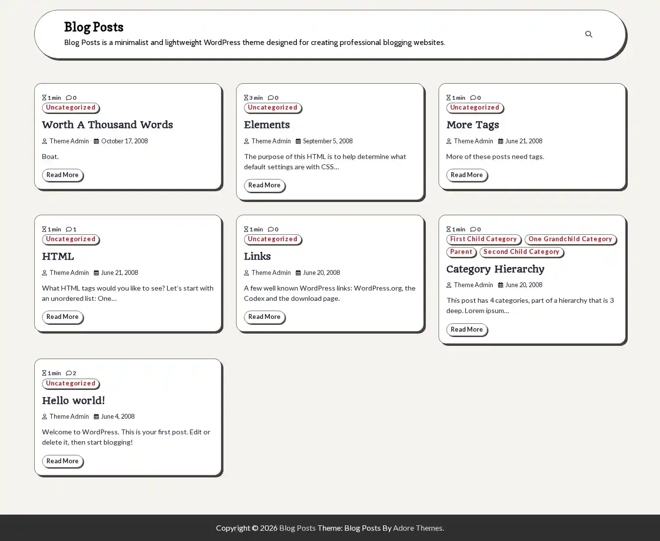 Blog Posts home page on desktop
