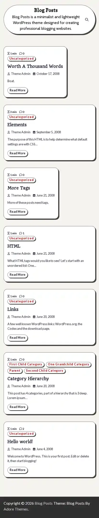 Blog Posts home page on mobile