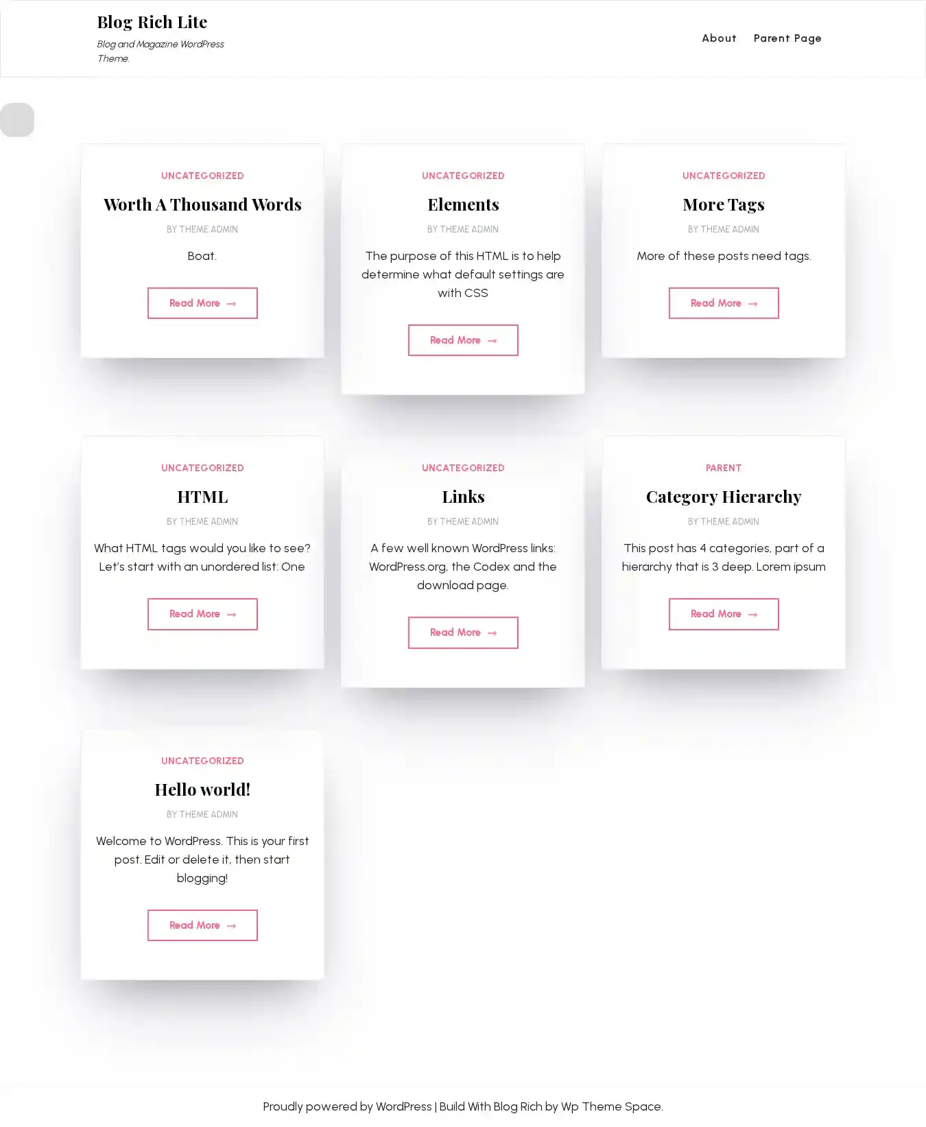 Blog Rich Lite home page on desktop