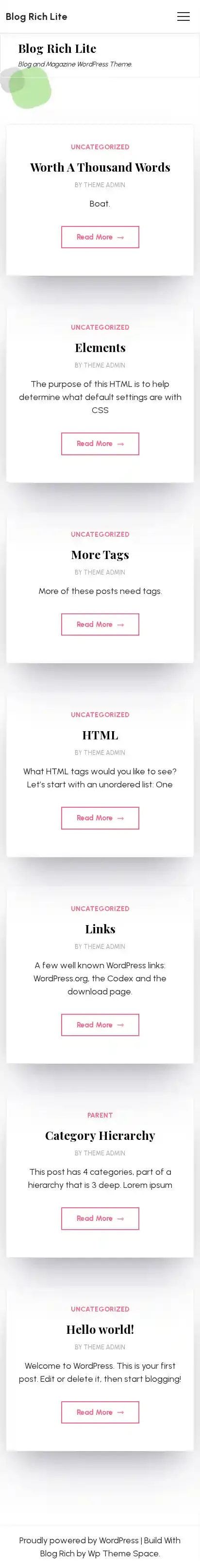 Blog Rich Lite home page on mobile