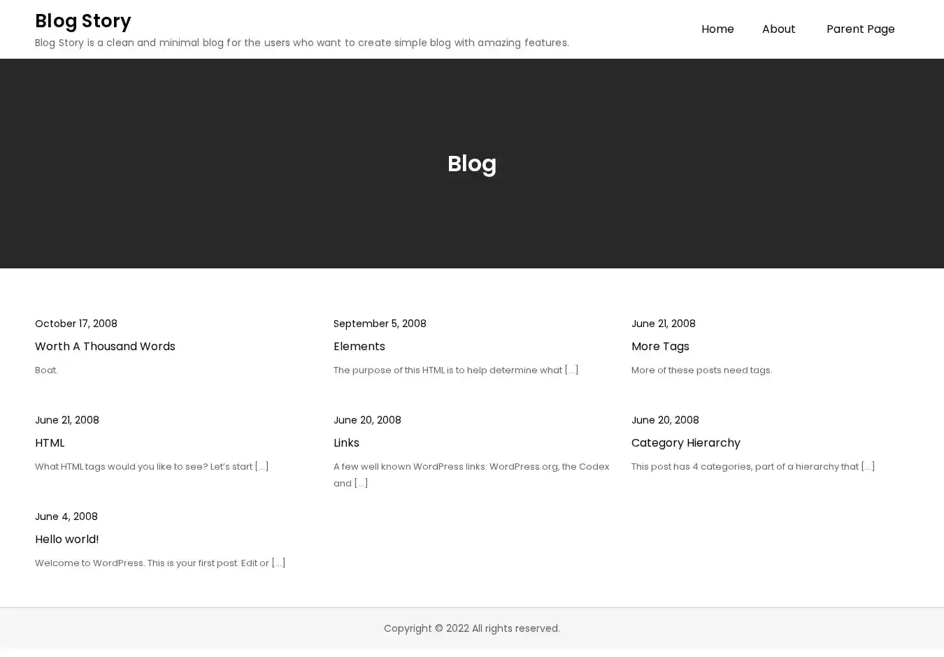 Blog Story home page on desktop