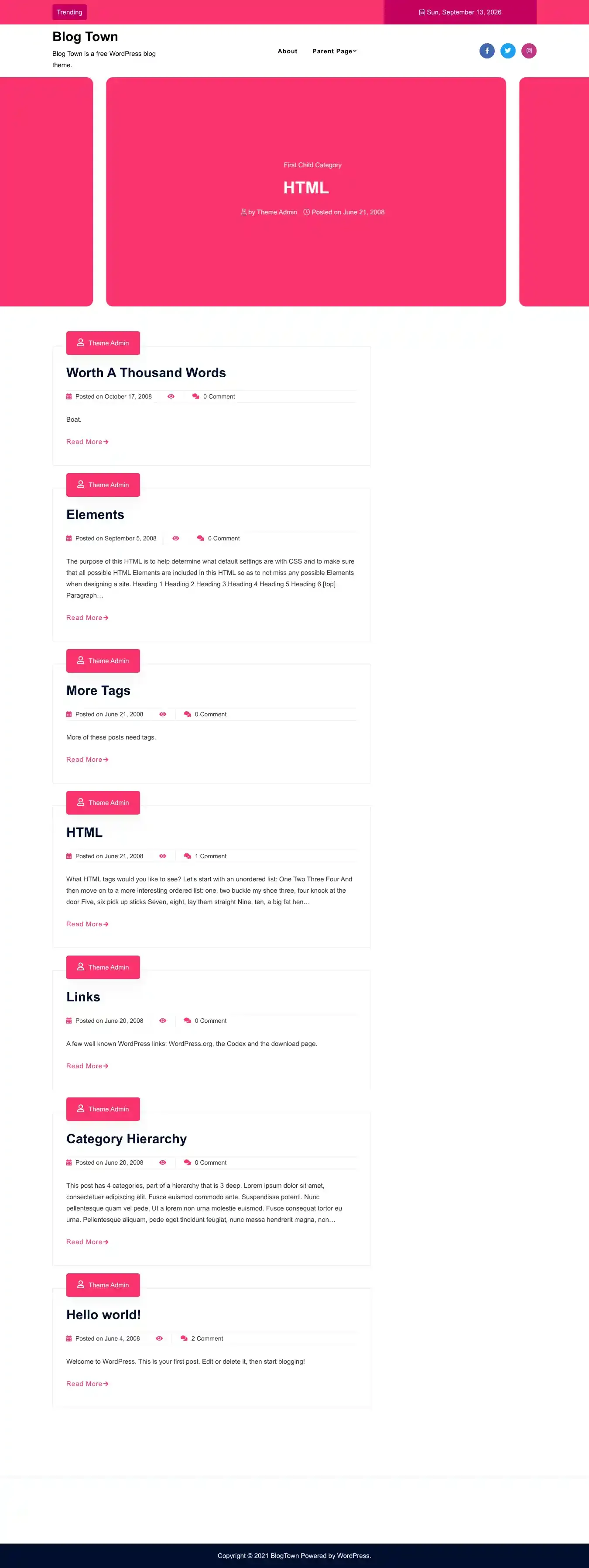 Blog Town home page on desktop
