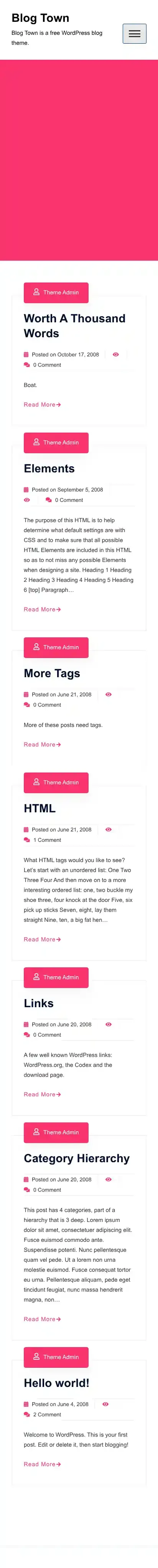 Blog Town home page on mobile