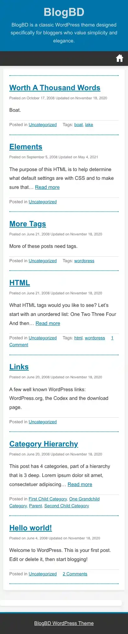 BlogBD home page on mobile