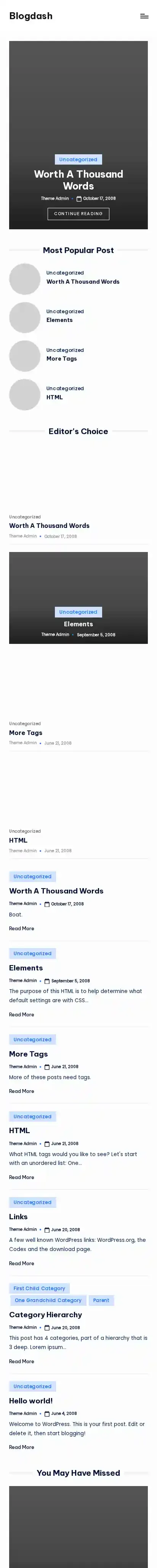 Blogdash home page on mobile