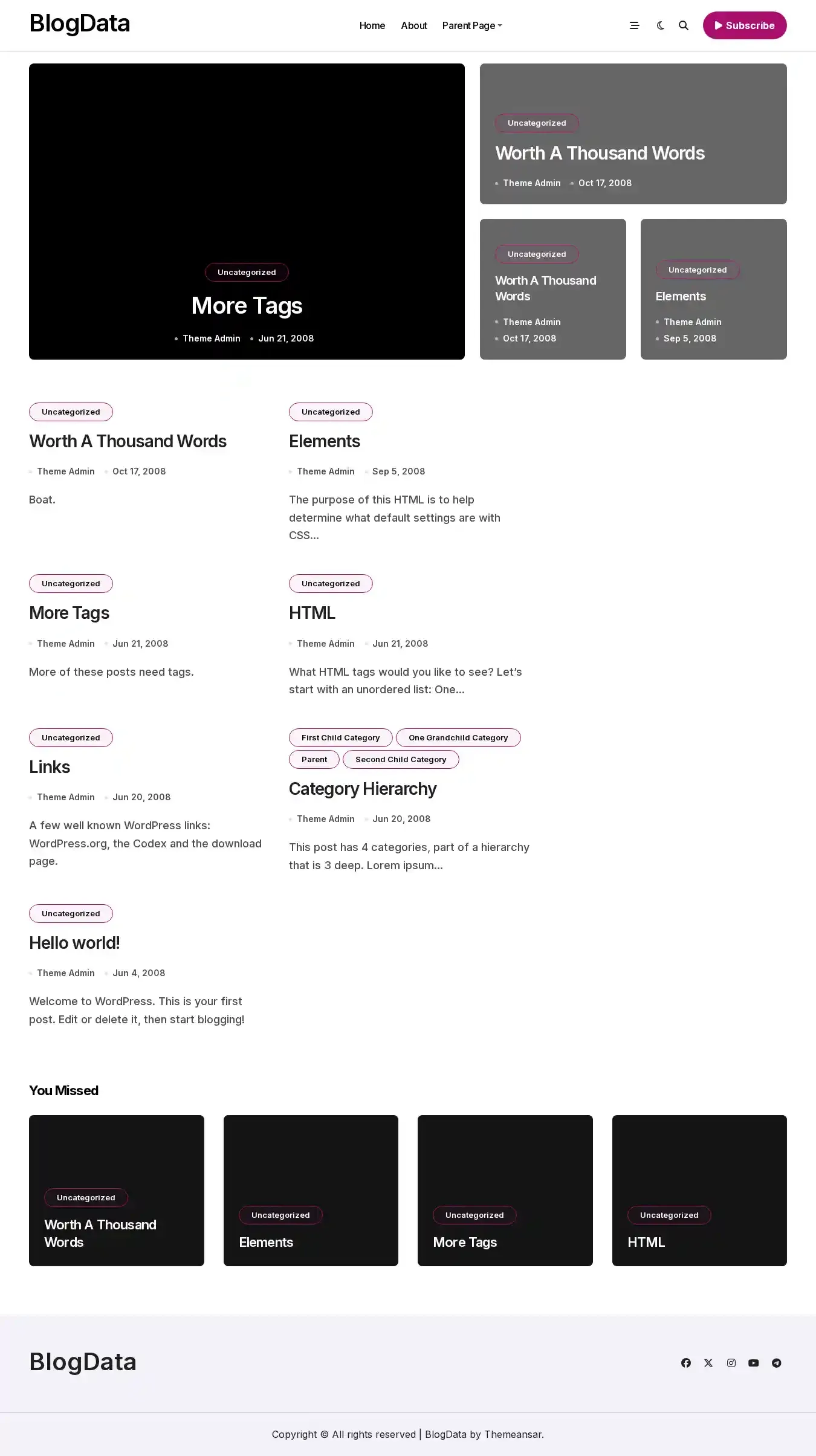 BlogData home page on desktop