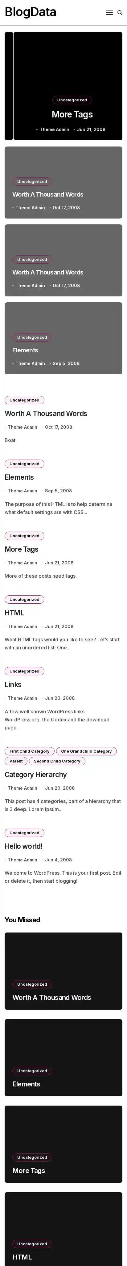 BlogData home page on mobile