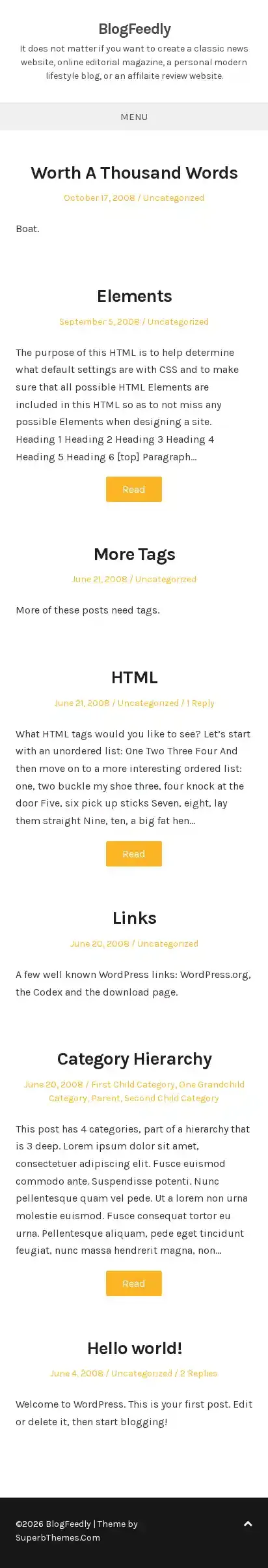 BlogFeedly home page on mobile