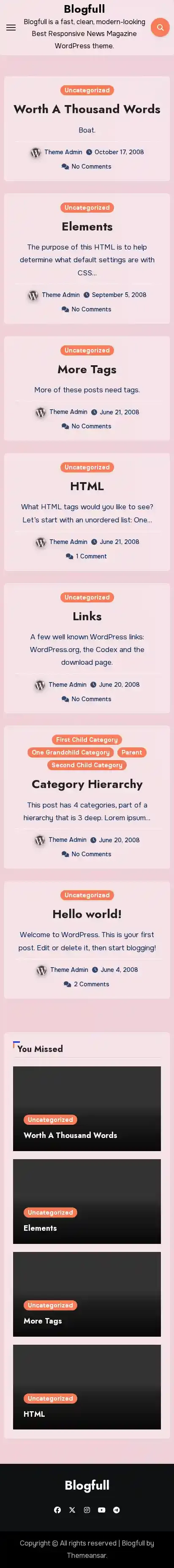 Blogfull home page on mobile