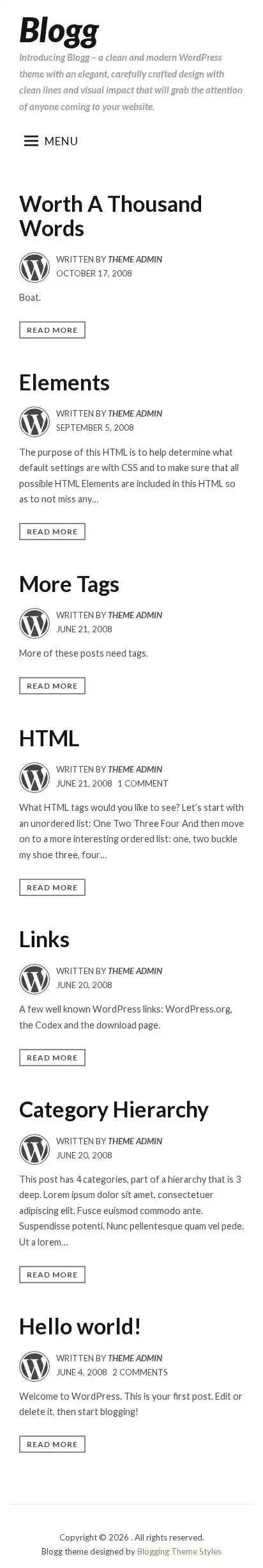Blogg home page on mobile