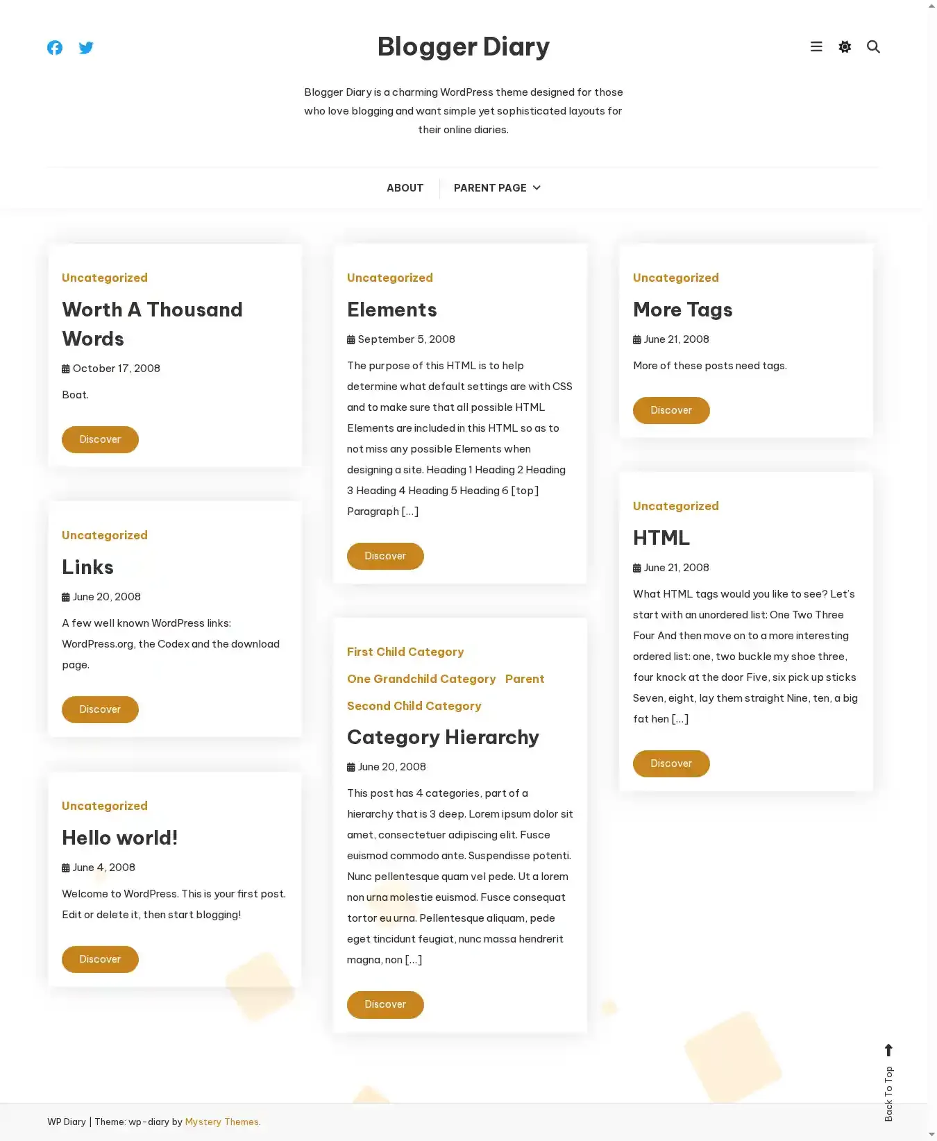 Blogger Diary home page on desktop