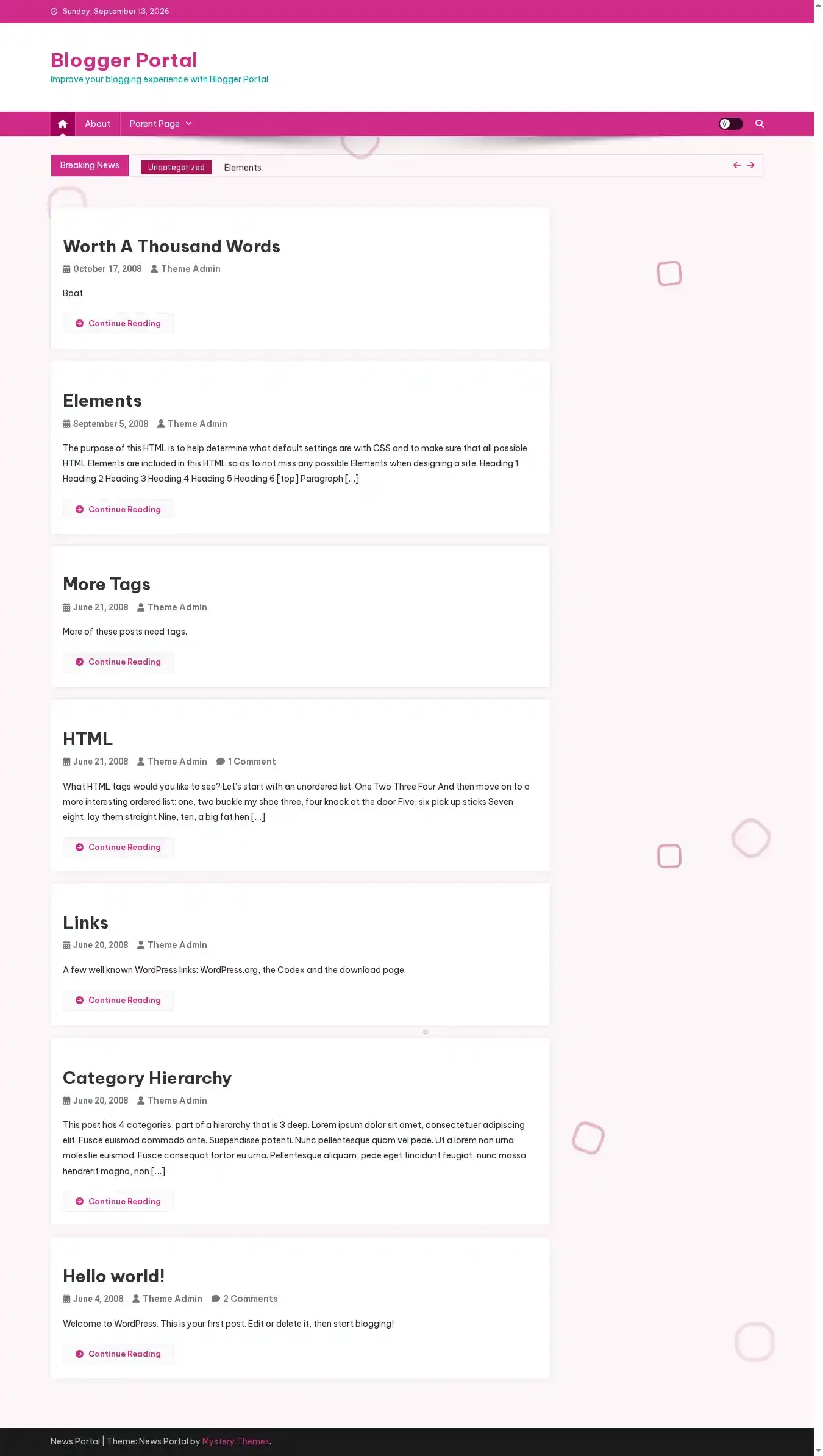 Blogger Portal home page on desktop
