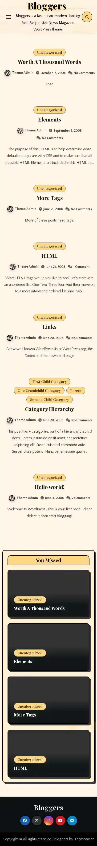 Bloggers home page on mobile