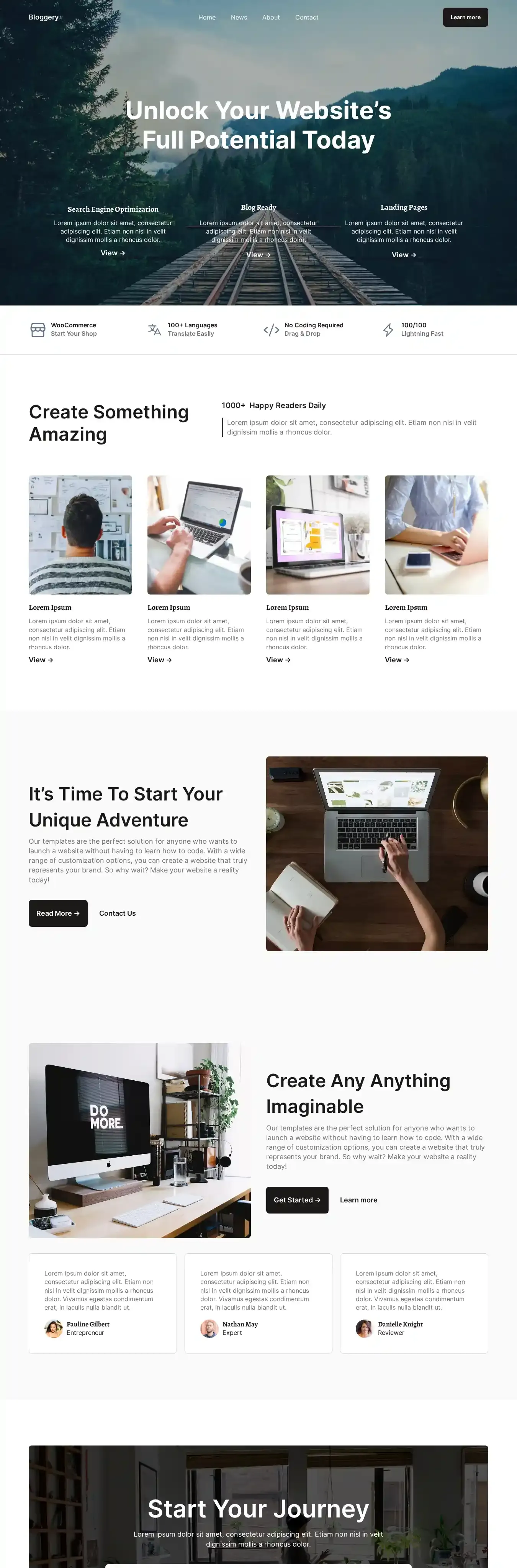Bloggery home page on desktop