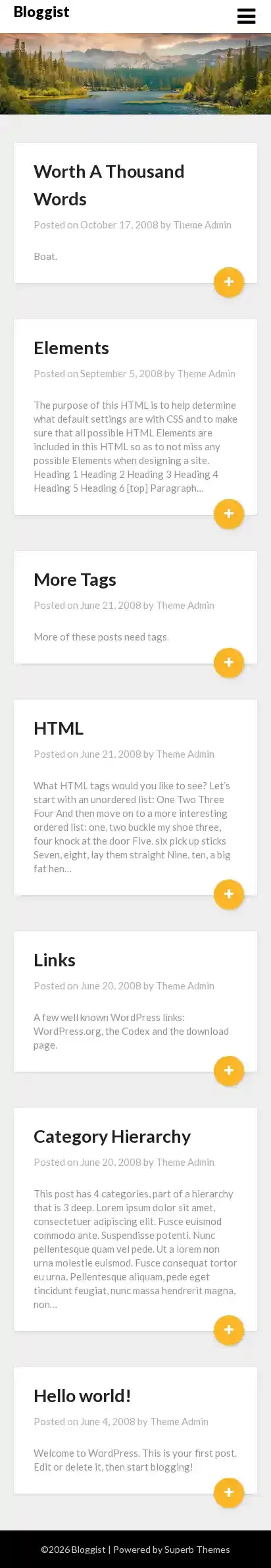 Bloggist home page on mobile