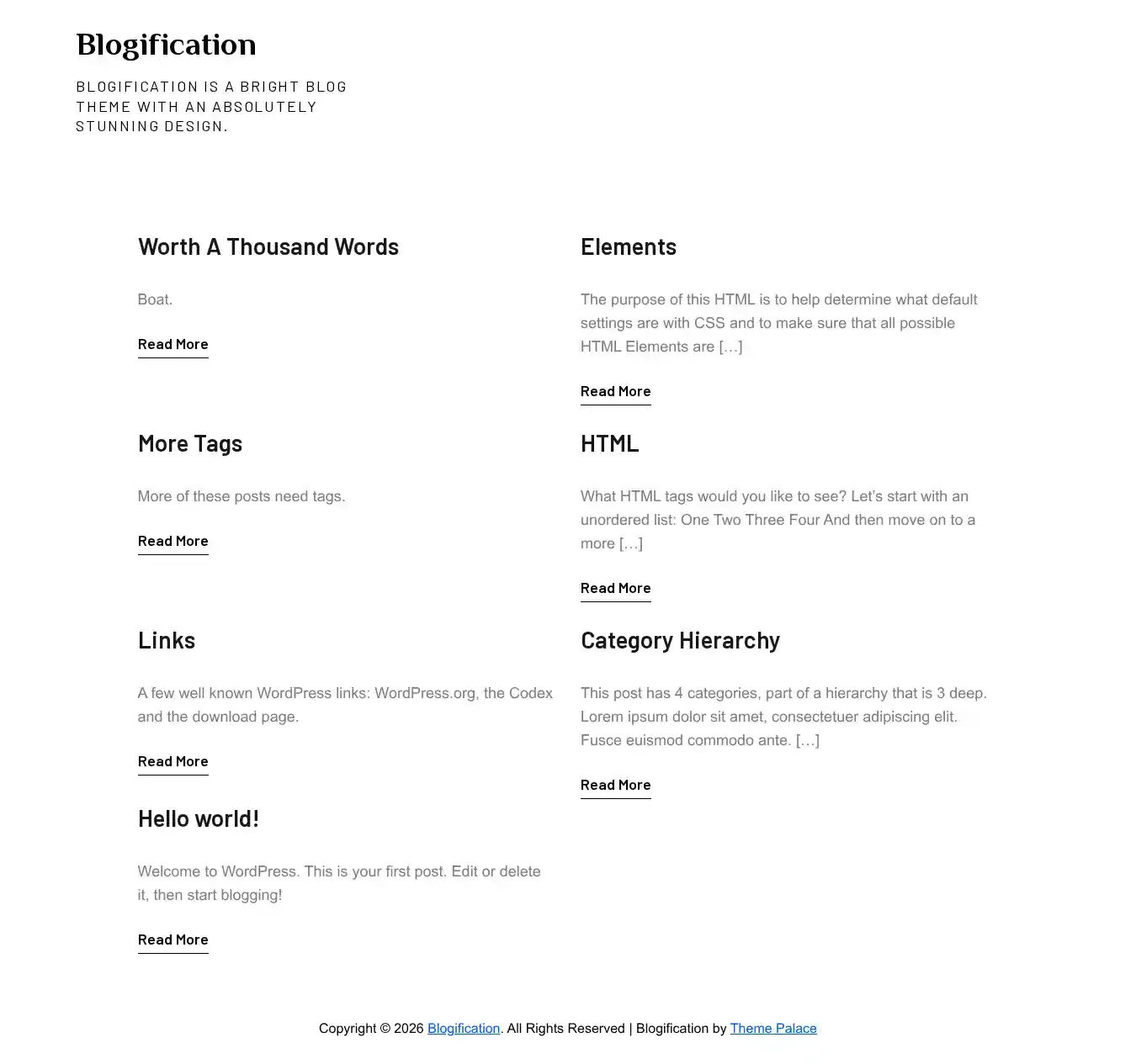 Blogification home page on desktop