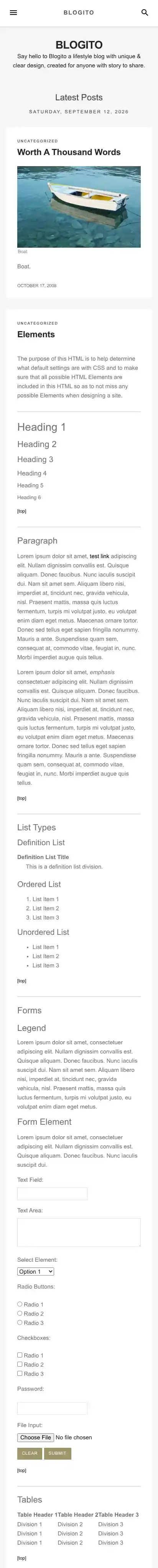 Blogito home page on mobile