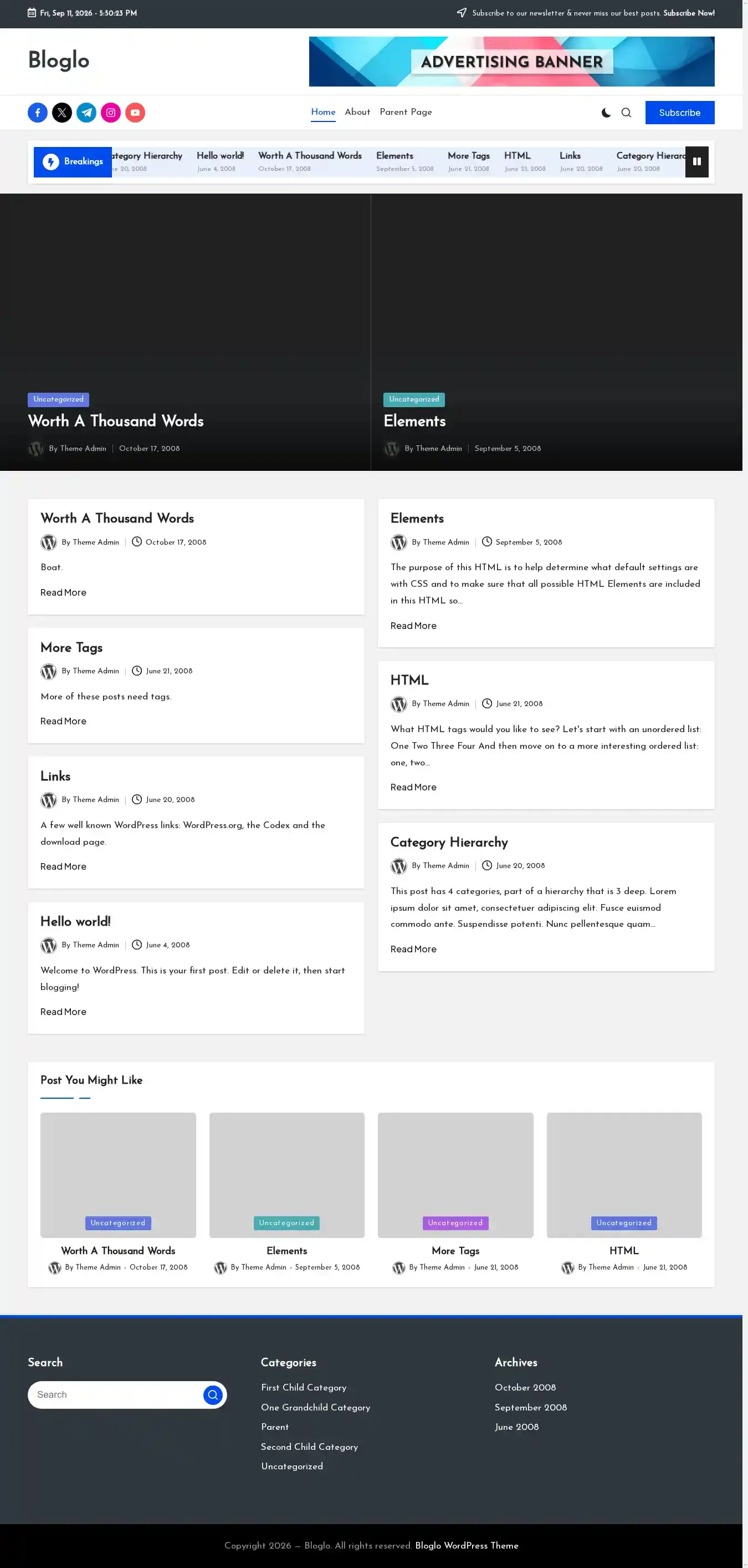 Bloglo home page on desktop