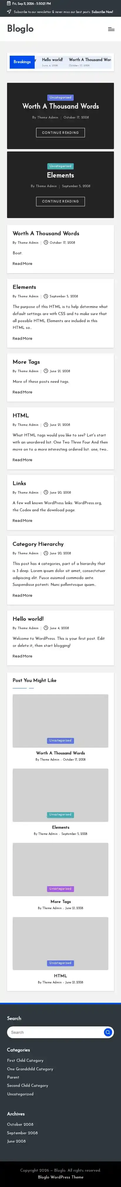 Bloglo home page on mobile