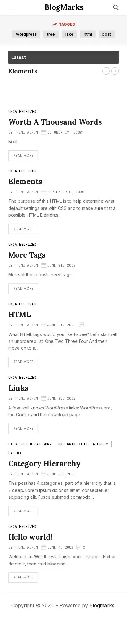 BlogMarks home page on mobile