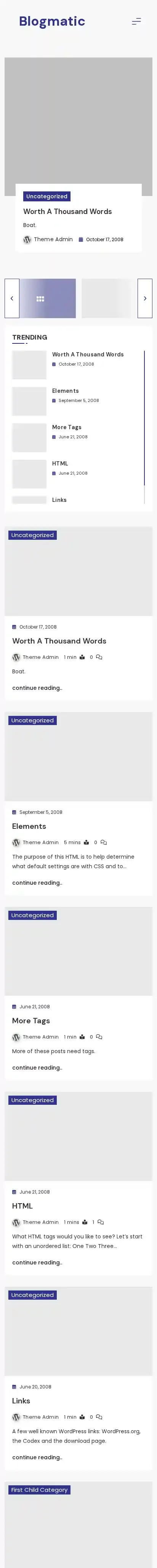 Blogmatic home page on mobile